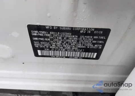 2019 Subaru Forester Touring from USA, damaged, VIN JF2SKAWC3KH579047